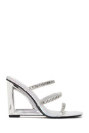 Women's Silver Stone Wedge Heeled Slippers | Derimod