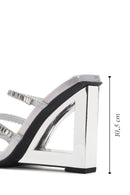 Women's Silver Stone Wedge Heeled Slippers | Derimod