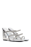 Women's Silver Stone Wedge Heeled Slippers | Derimod