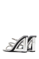 Women's Silver Stone Wedge Heeled Slippers | Derimod