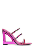 Women's Pink Stone Embellished Platform Heel Slippers | Derimod