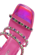 Women's Pink Stone Embellished Platform Heel Slippers | Derimod