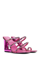 Women's Pink Stone Embellished Platform Heel Slippers | Derimod