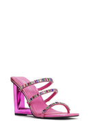Women's Pink Stone Embellished Platform Heel Slippers | Derimod