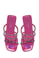 Women's Pink Stone Embellished Platform Heel Slippers | Derimod