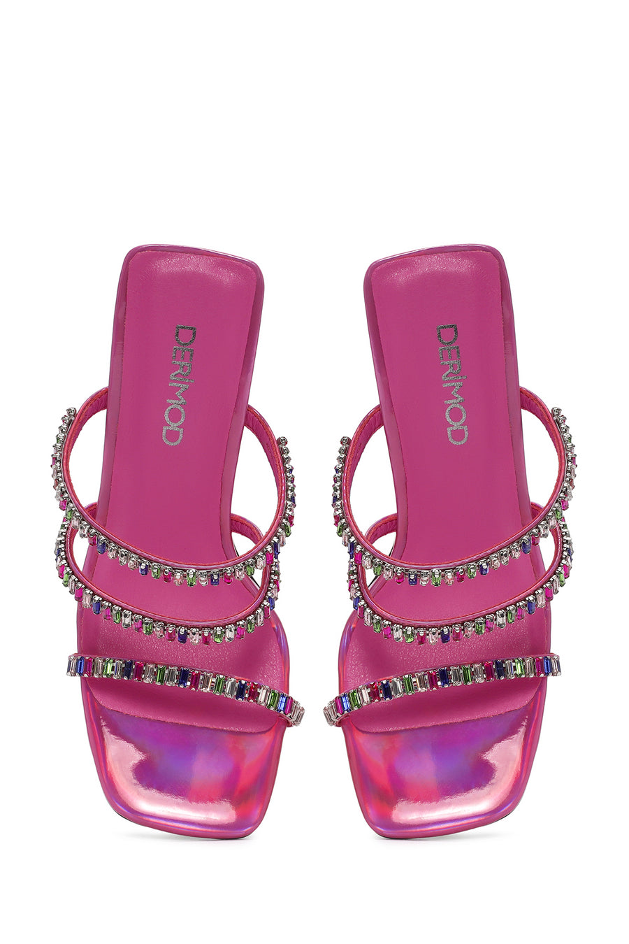 Women's Pink Stone Embellished Platform Heel Slippers