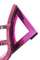 Women's Pink Stone Embellished Platform Heel Slippers | Derimod