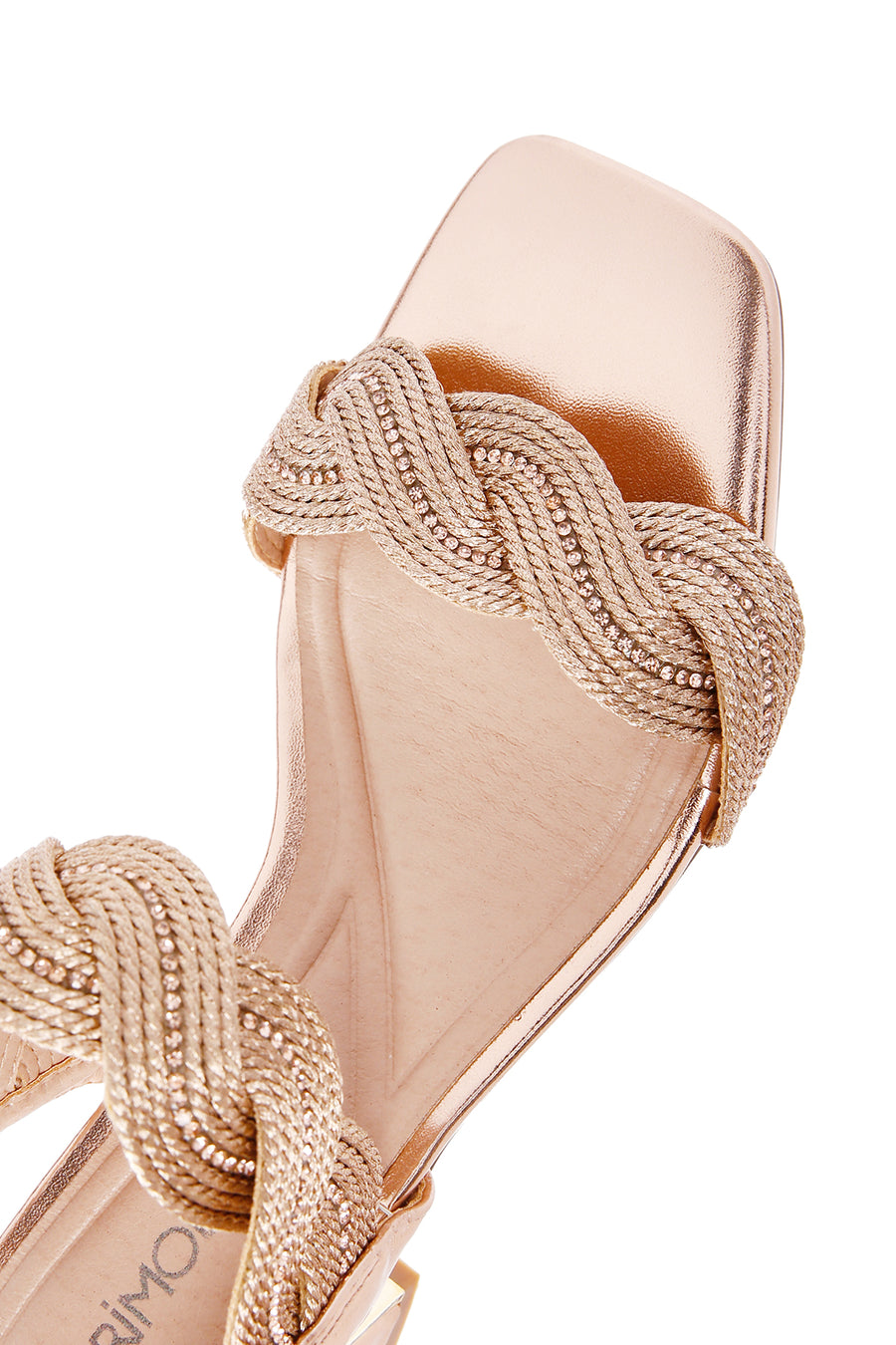 Women's Pink Ankle Strap Thick Mid Heel Knitted Pattern Sandals