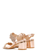 Women's Pink Ankle Strap Thick Mid Heel Knitted Pattern Sandals | Derimod