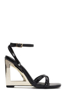 Women's Black Ankle Buckle Platform Heel Patent Leather Sandals | Derimod