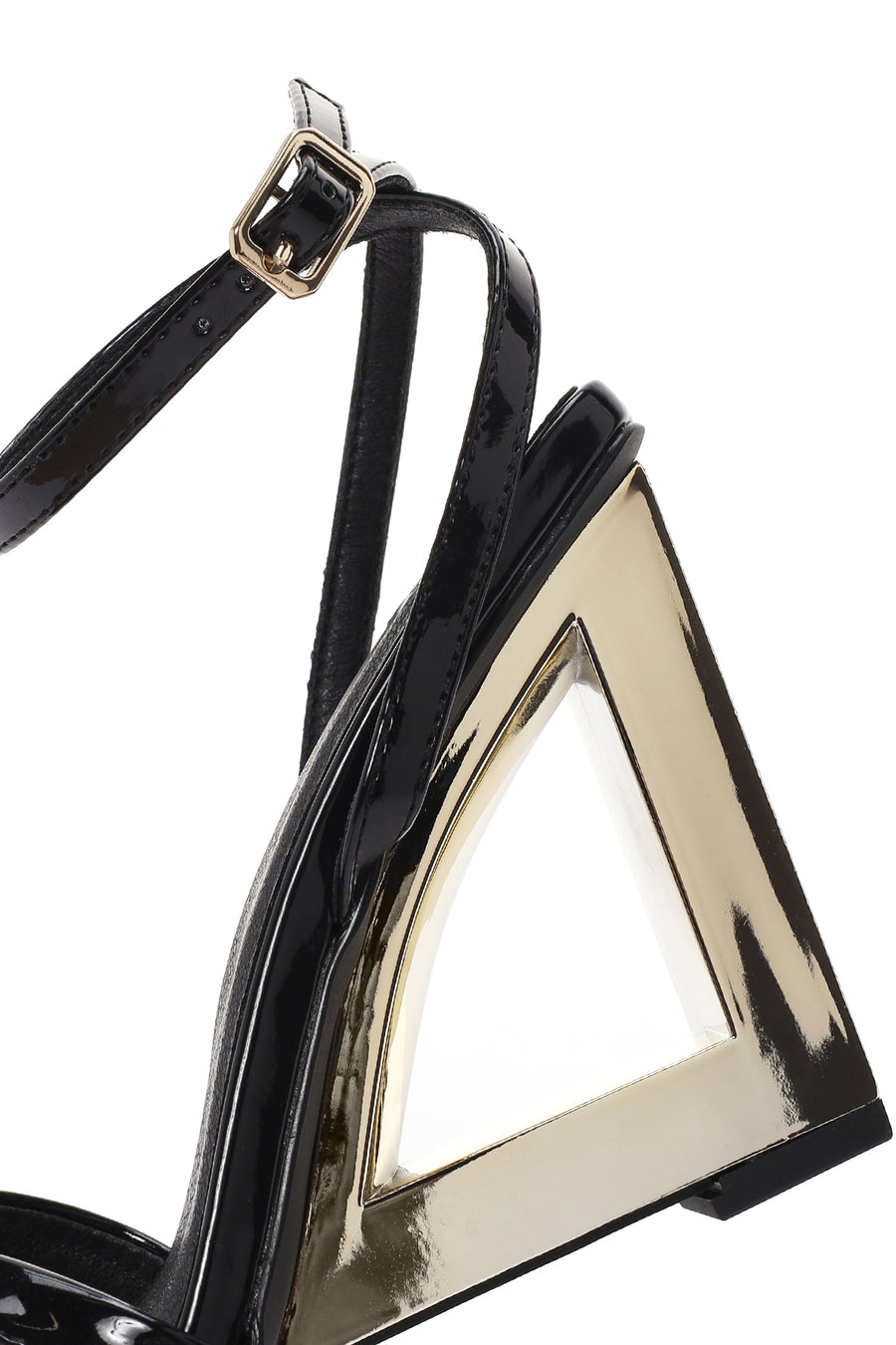 Women's Black Ankle Buckle Platform Heel Patent Leather Sandals