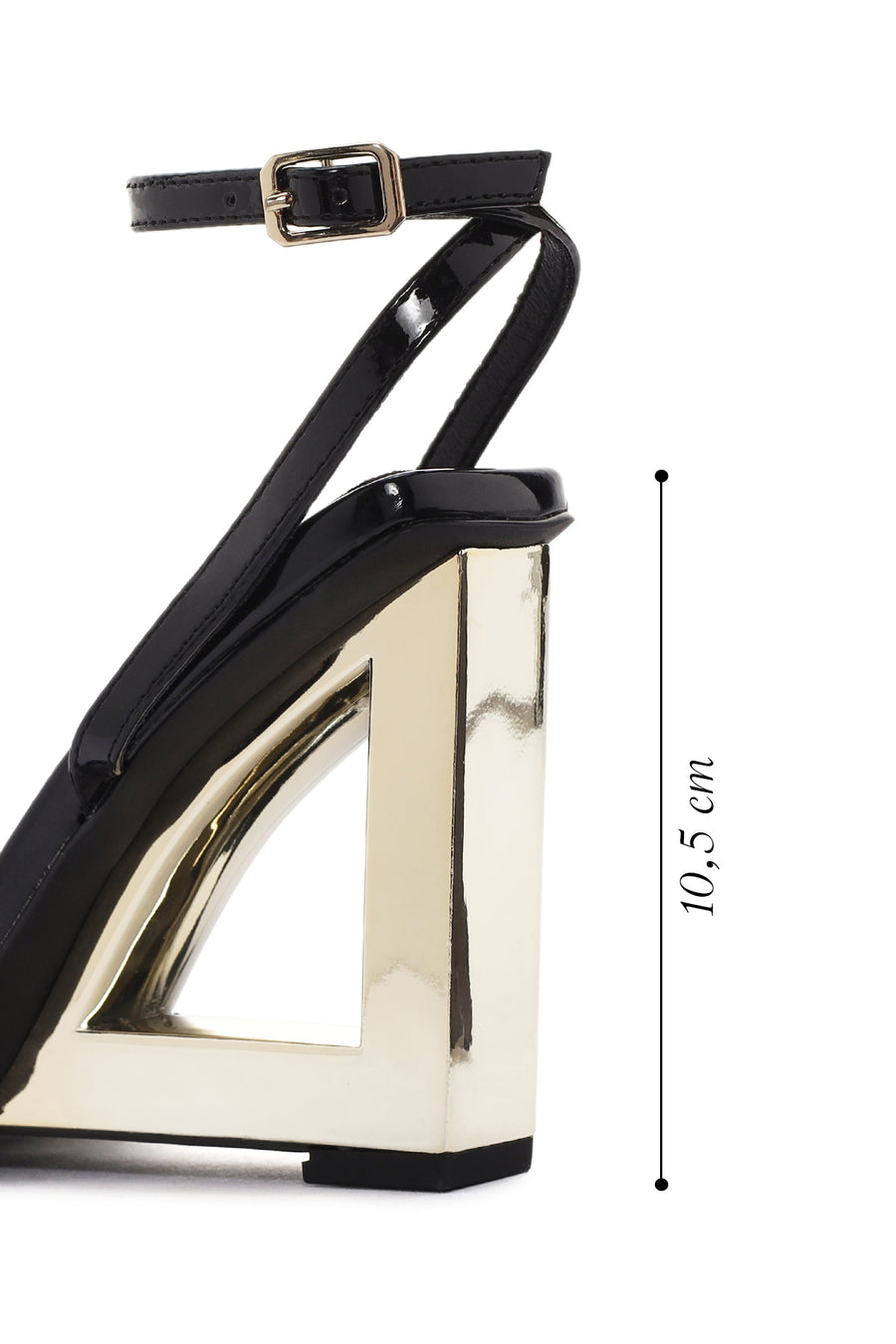 Women's Black Ankle Buckle Platform Heel Patent Leather Sandals
