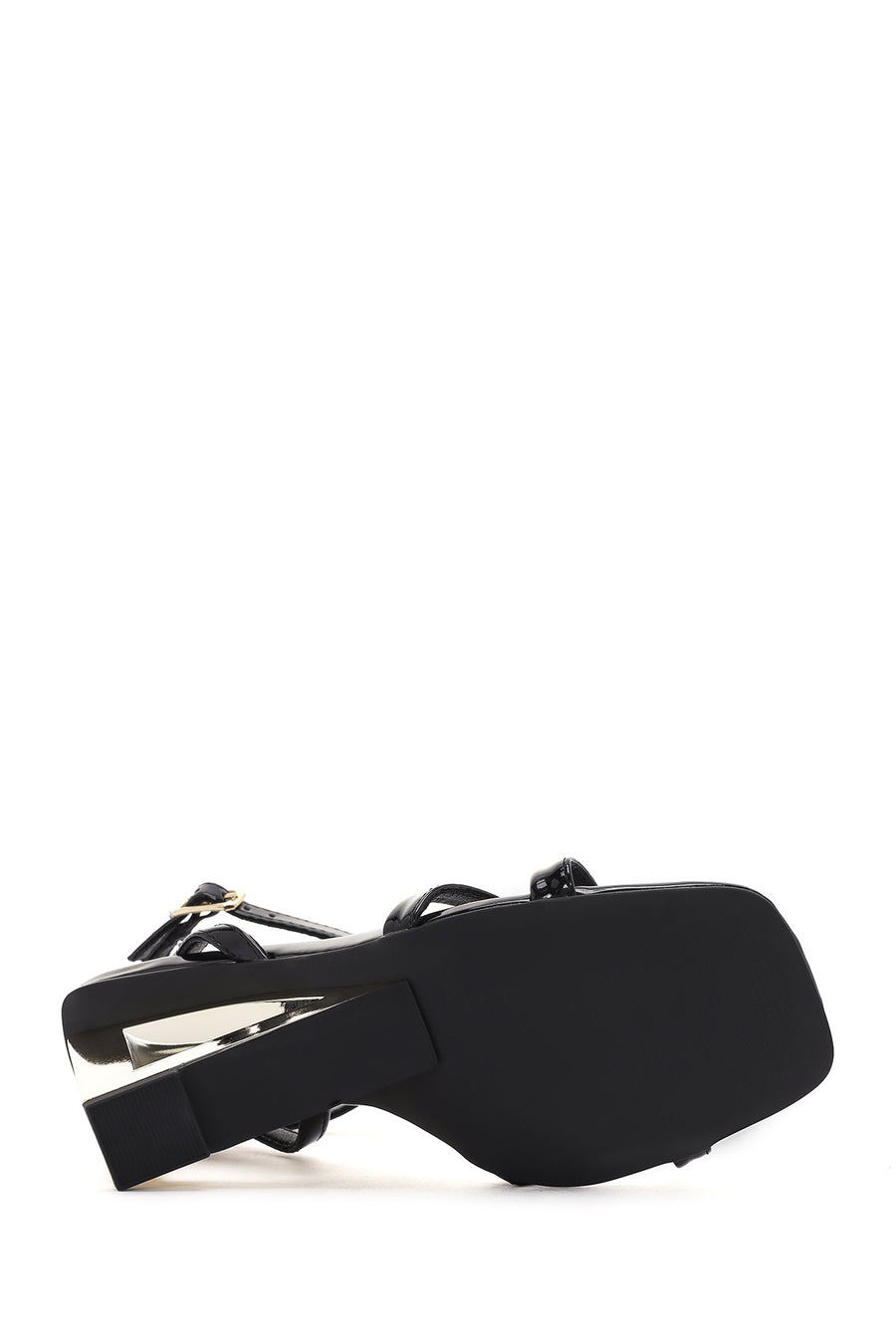 Women's Black Ankle Buckle Platform Heel Patent Leather Sandals