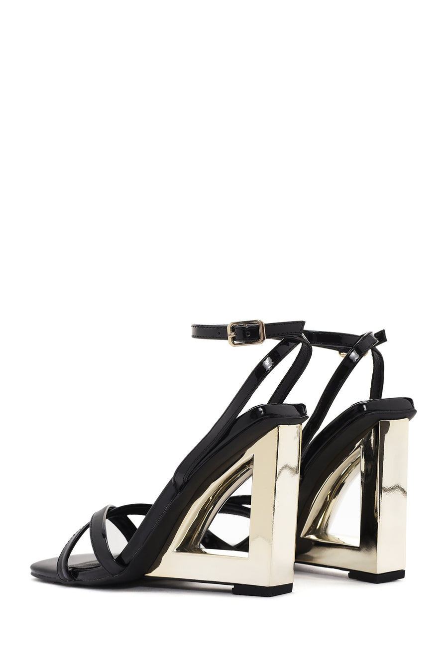 Women's Black Ankle Buckle Platform Heel Patent Leather Sandals