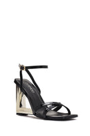 Women's Black Ankle Buckle Platform Heel Patent Leather Sandals | Derimod