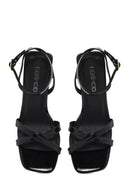 Women's Black Ankle Buckle Platform Heel Patent Leather Sandals | Derimod