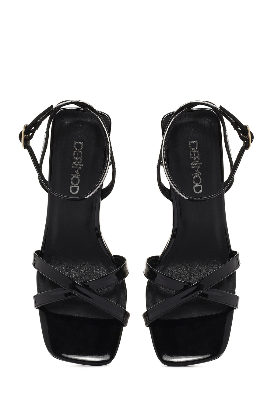 Women's Black Ankle Buckle Platform Heel Patent Leather Sandals