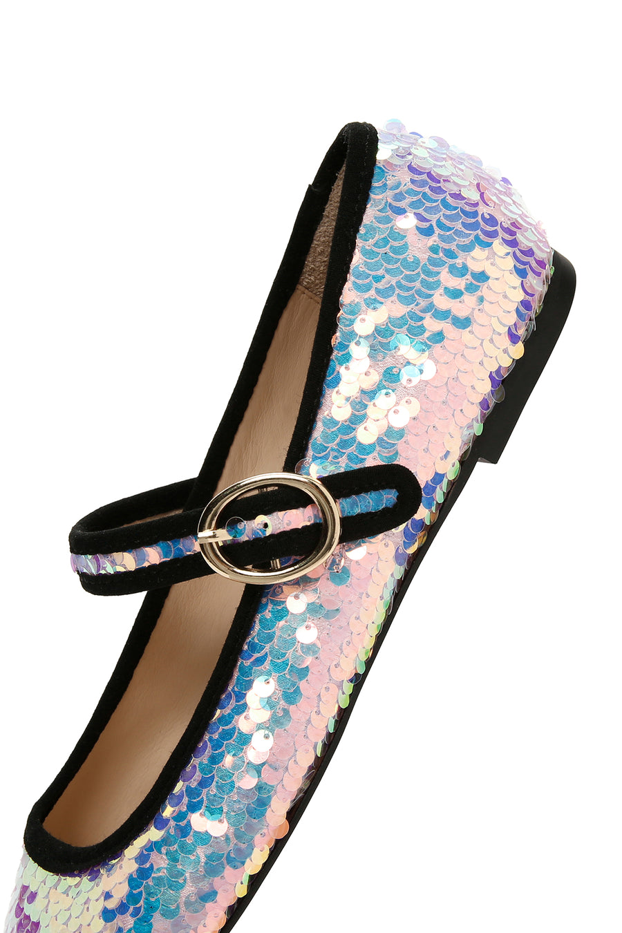 Women's Pink Sequin Patterned Leather Ballerinas