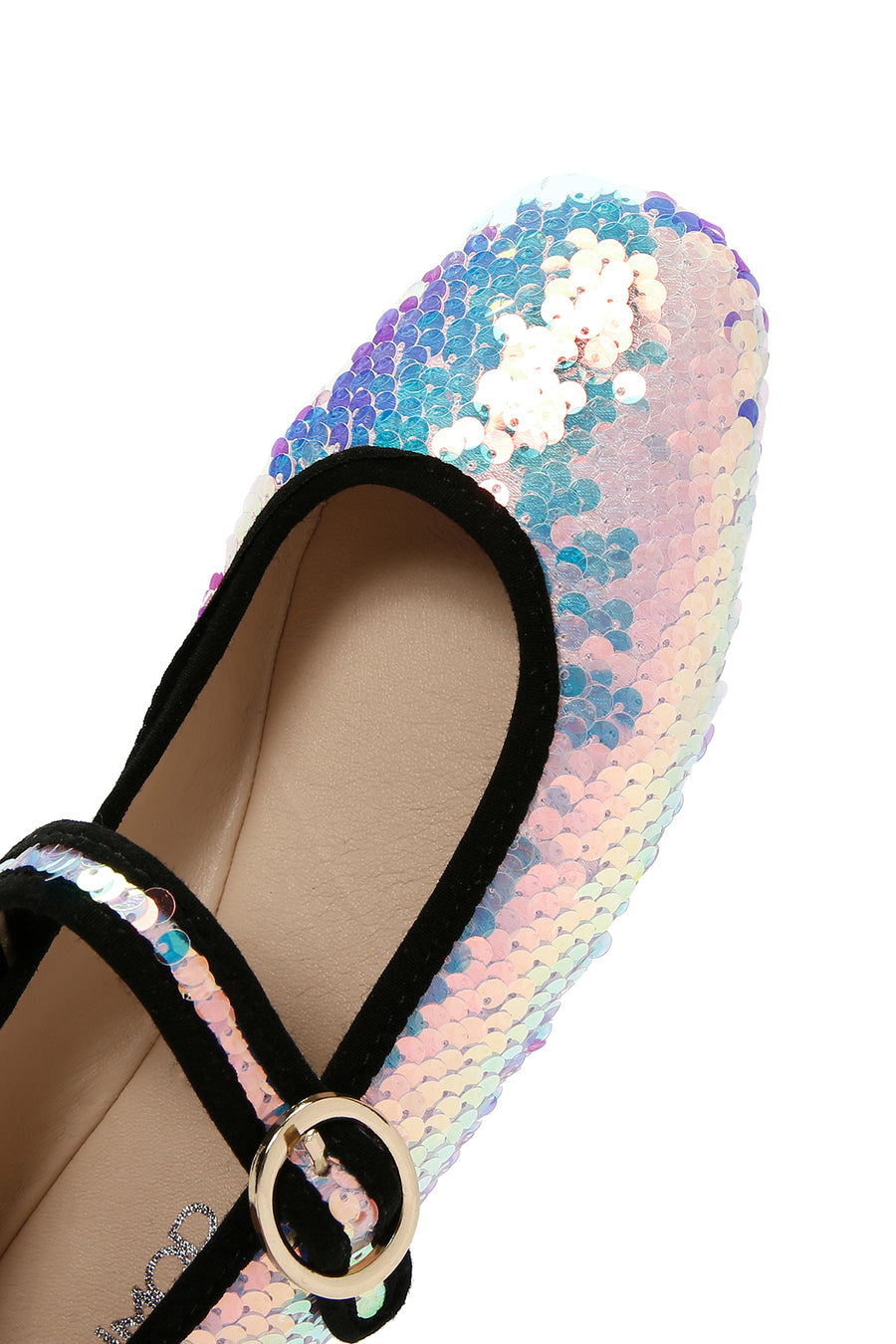 Women's Pink Sequin Patterned Leather Ballerinas