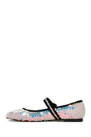 Women's Pink Sequin Patterned Leather Ballerinas | Derimod