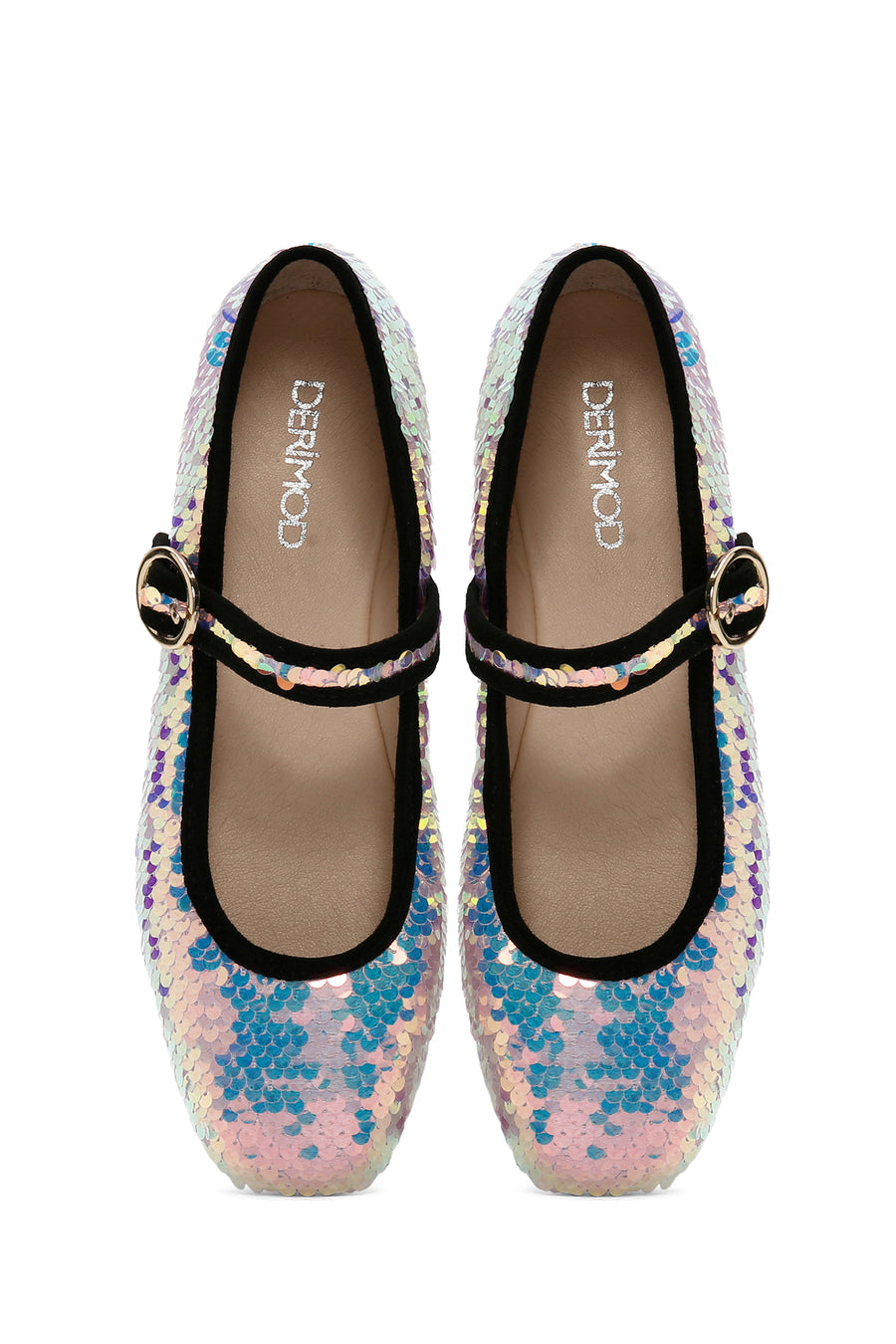 Women's Pink Sequin Patterned Leather Ballerinas
