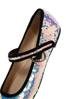 Women's Pink Sequin Patterned Leather Ballerinas | Derimod