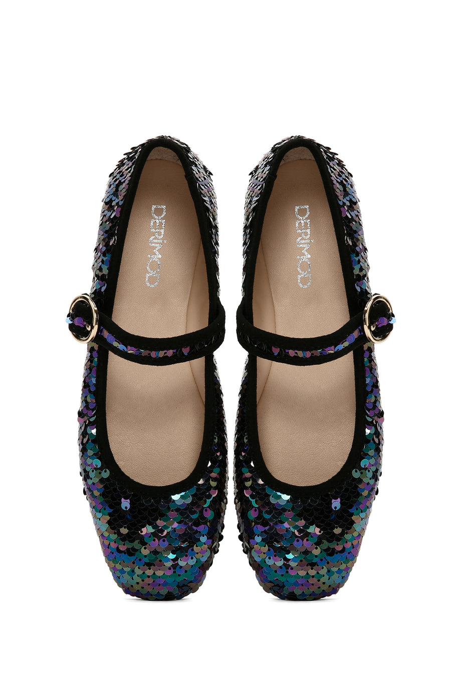 Women's Purple Sequin Patterned Leather Ballerinas