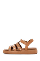 Women's Tan Ankle Strap Thick Soled Leather Sandals | Derimod