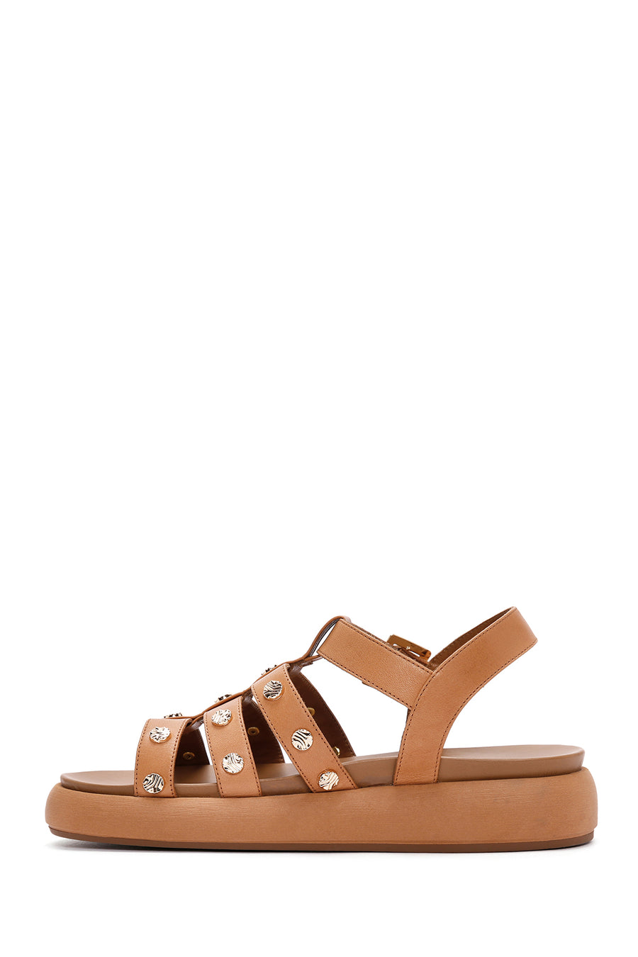 Women's Tan Ankle Strap Thick Soled Leather Sandals