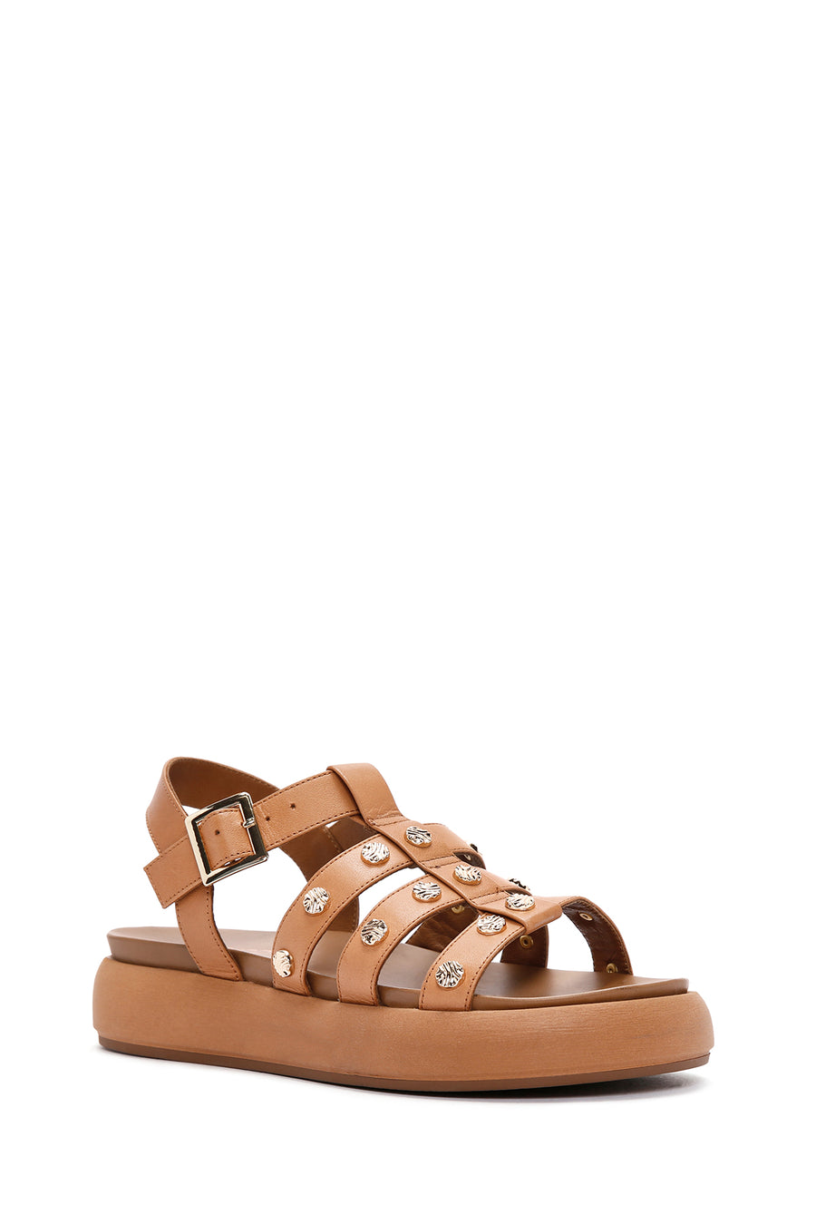 Women's Tan Ankle Strap Thick Soled Leather Sandals