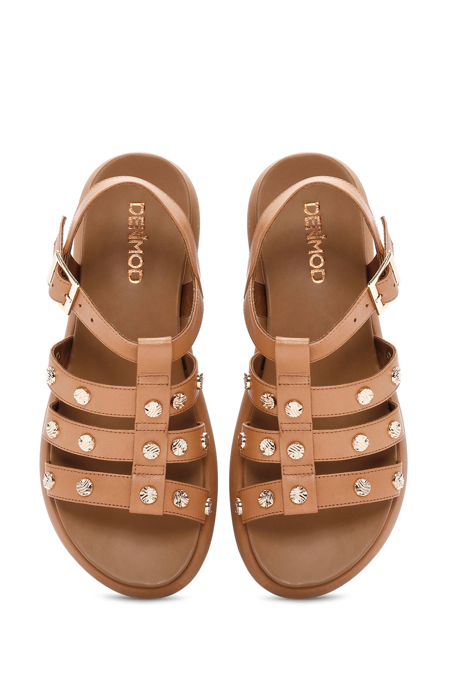 Women's Tan Ankle Strap Thick Soled Leather Sandals