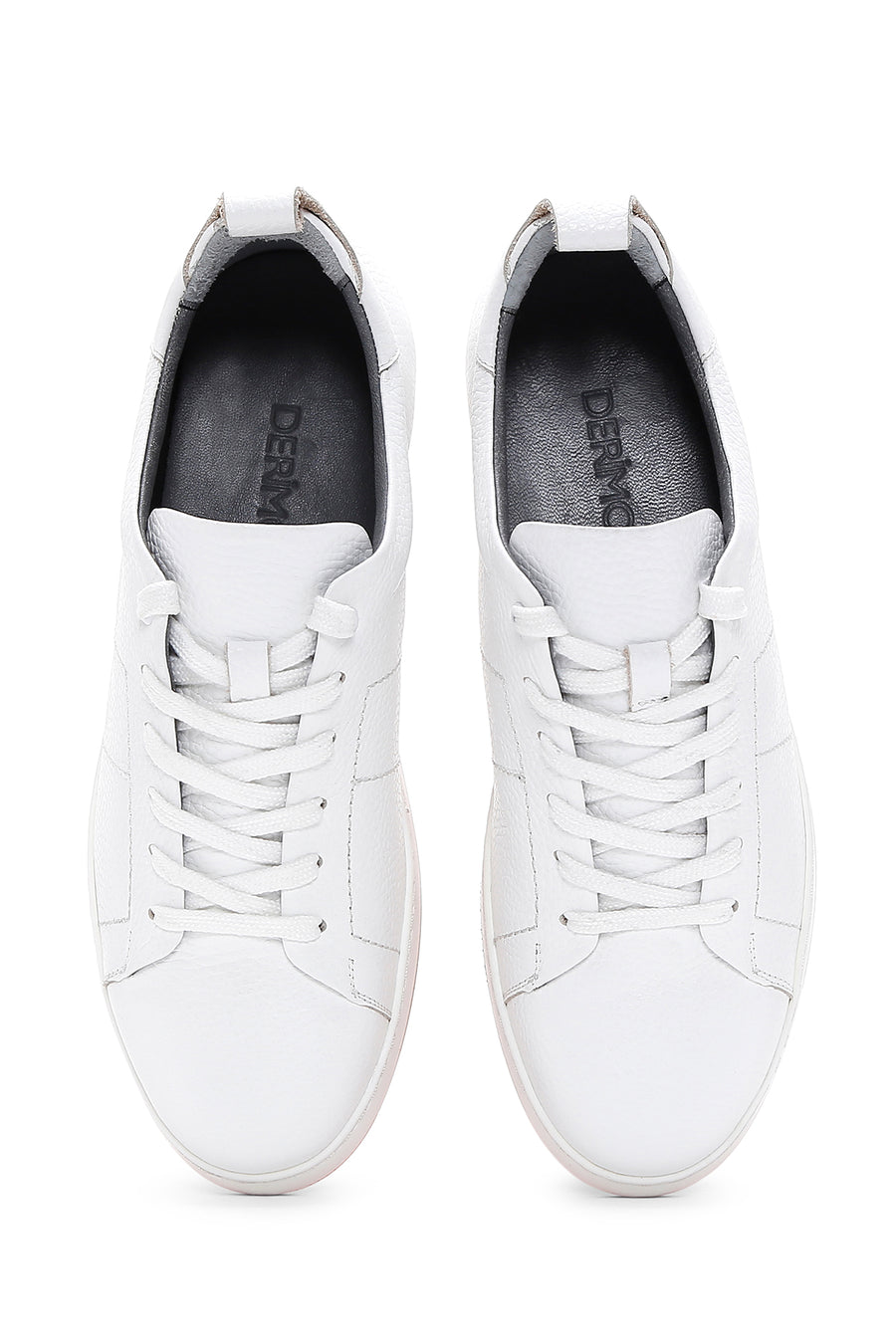Erkek Beyaz Bağcıklı Deri Sneaker