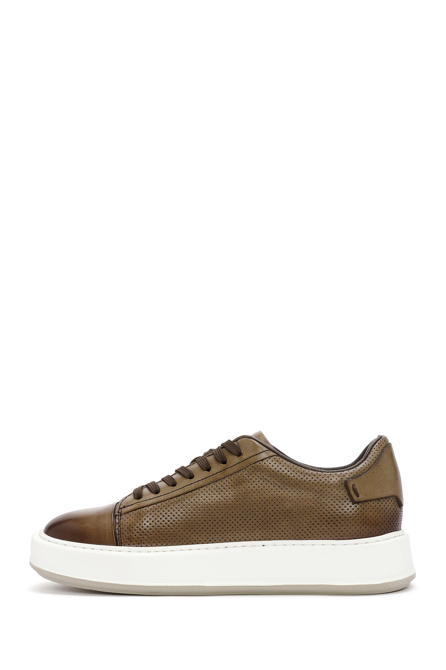 Erkek Taba Bağcıklı Deri Sneaker