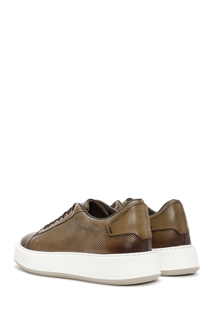 Erkek Taba Bağcıklı Deri Sneaker