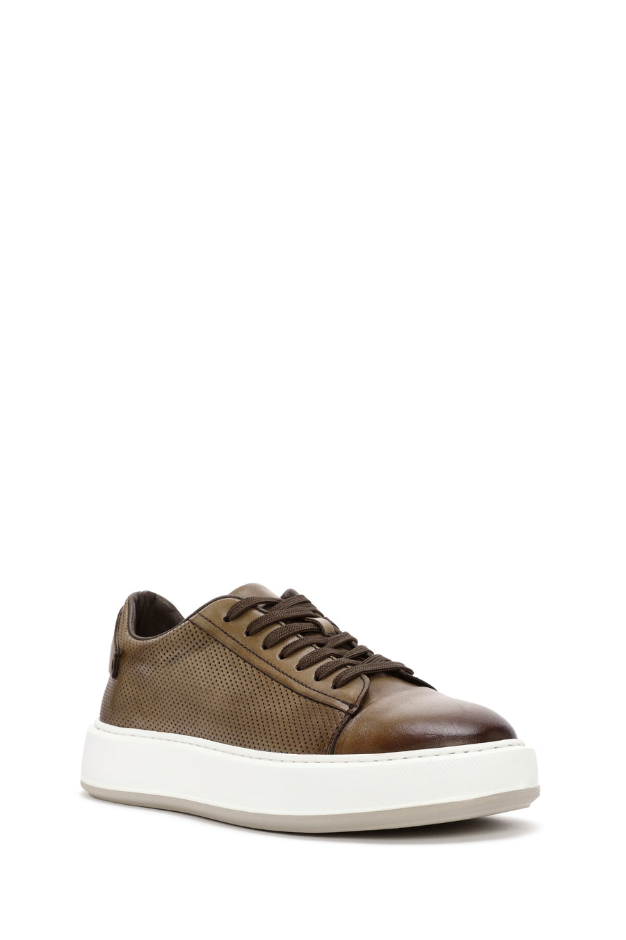 Erkek Taba Bağcıklı Deri Sneaker