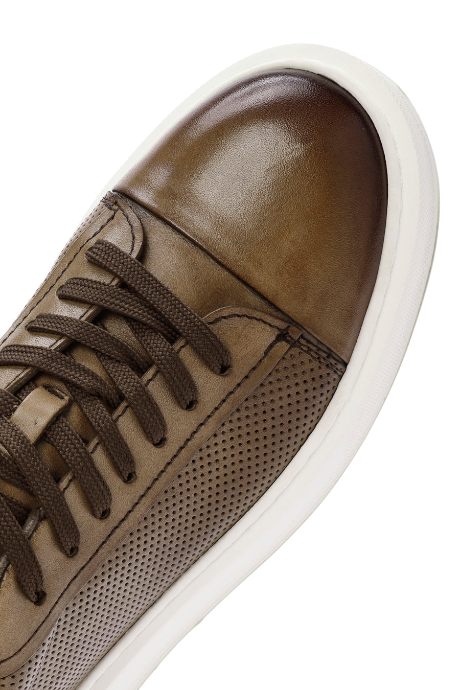 Erkek Taba Bağcıklı Deri Sneaker