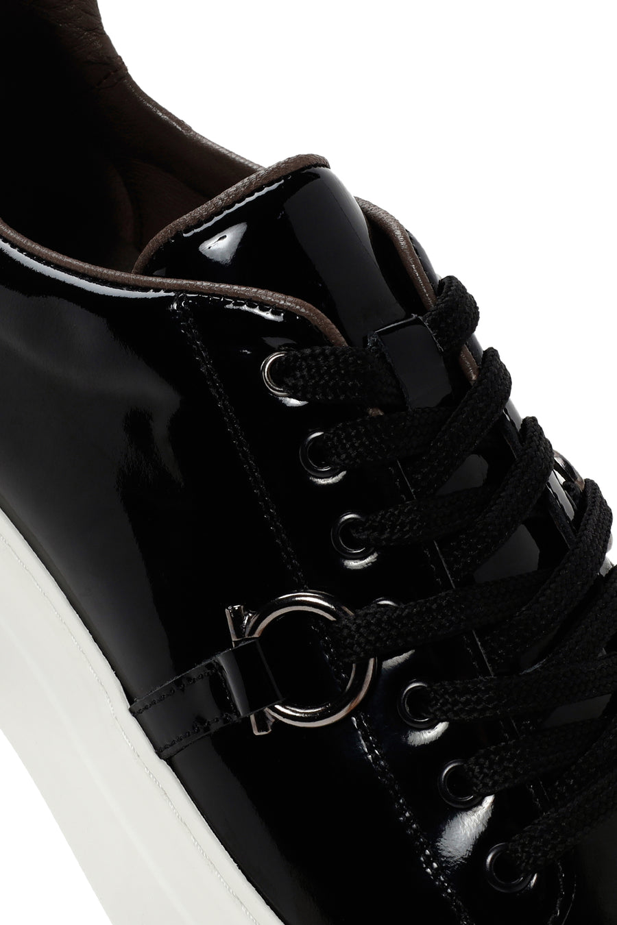 Erkek Siyah Kalın Tabanlı Bağcıklı Rugan Deri Sneaker