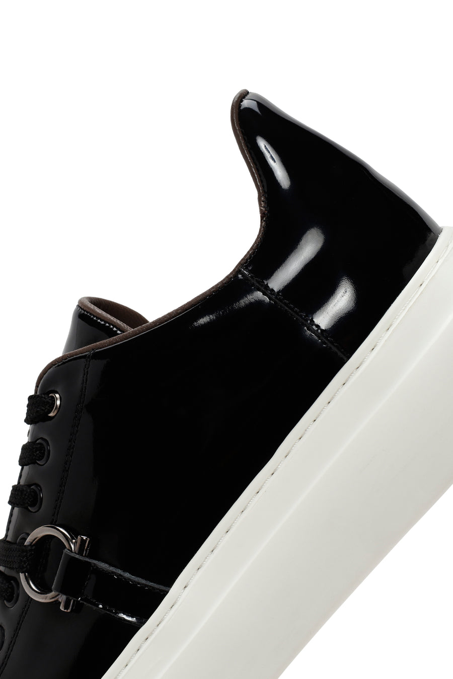 Erkek Siyah Kalın Tabanlı Bağcıklı Rugan Deri Sneaker