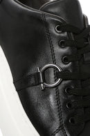 Erkek Siyah Bağcıklı Kalın Tabanlı Deri Sneaker | Derimod
