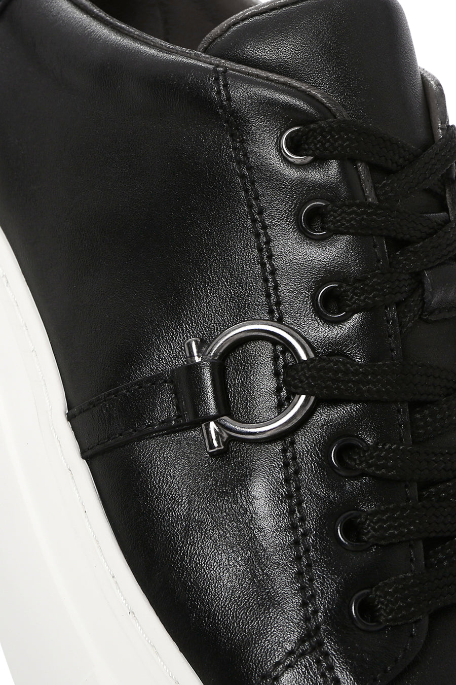 Erkek Siyah Bağcıklı Kalın Tabanlı Deri Sneaker