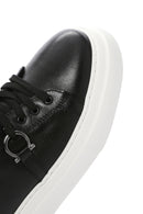 Erkek Siyah Bağcıklı Kalın Tabanlı Deri Sneaker | Derimod