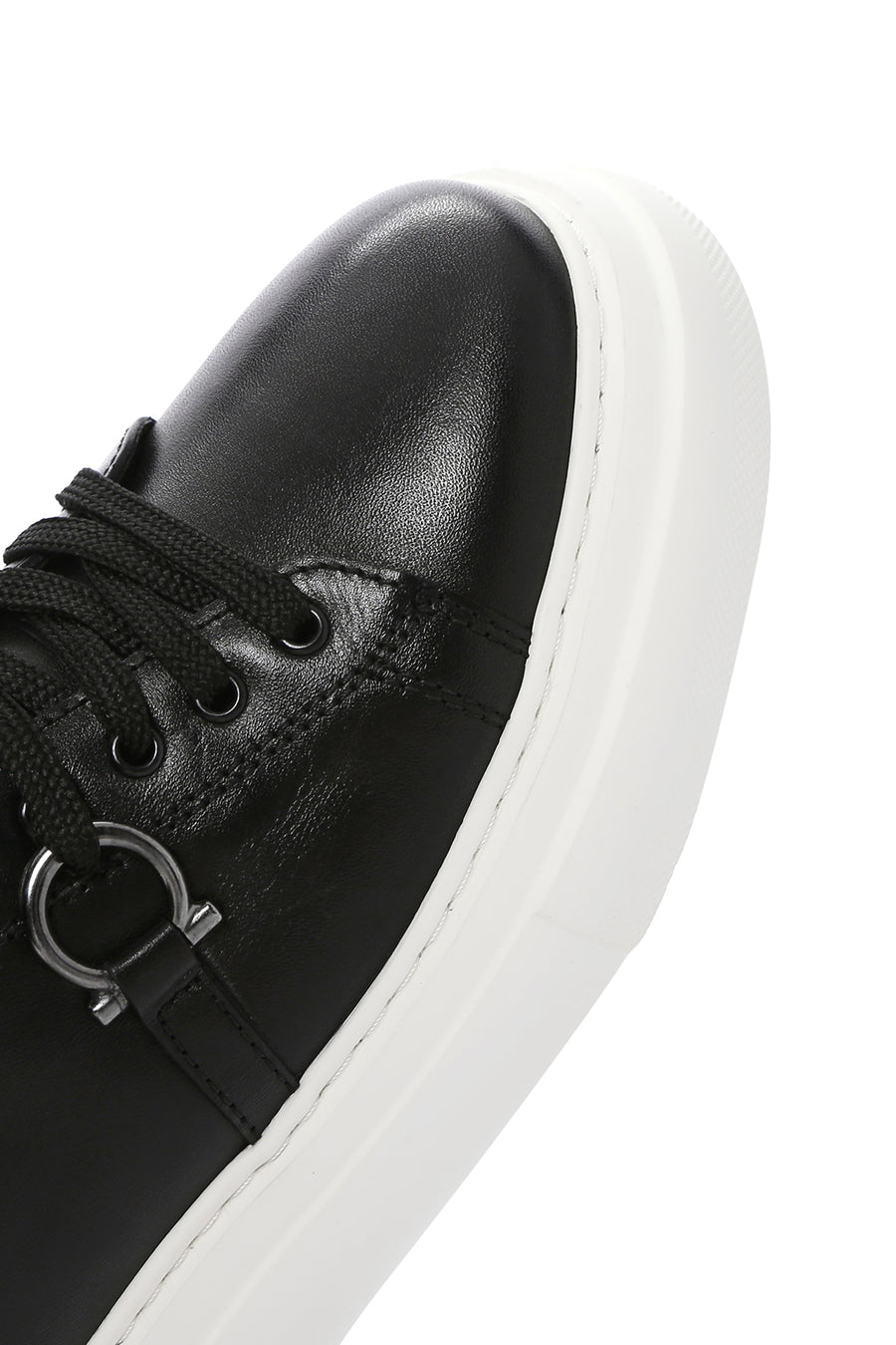 Erkek Siyah Bağcıklı Kalın Tabanlı Deri Sneaker
