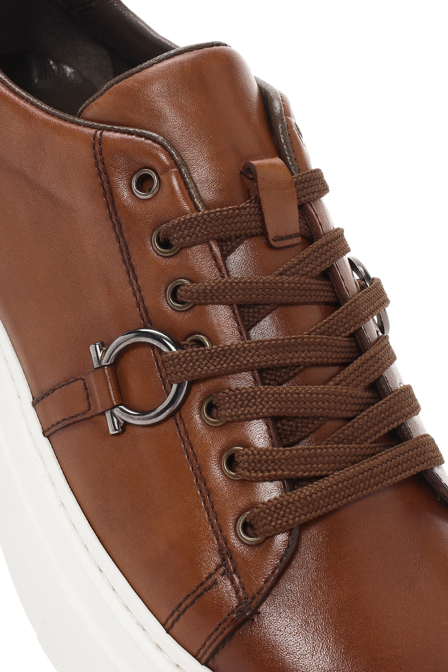 Men's Tan Lace-up Thick-Sole Leather Sneaker