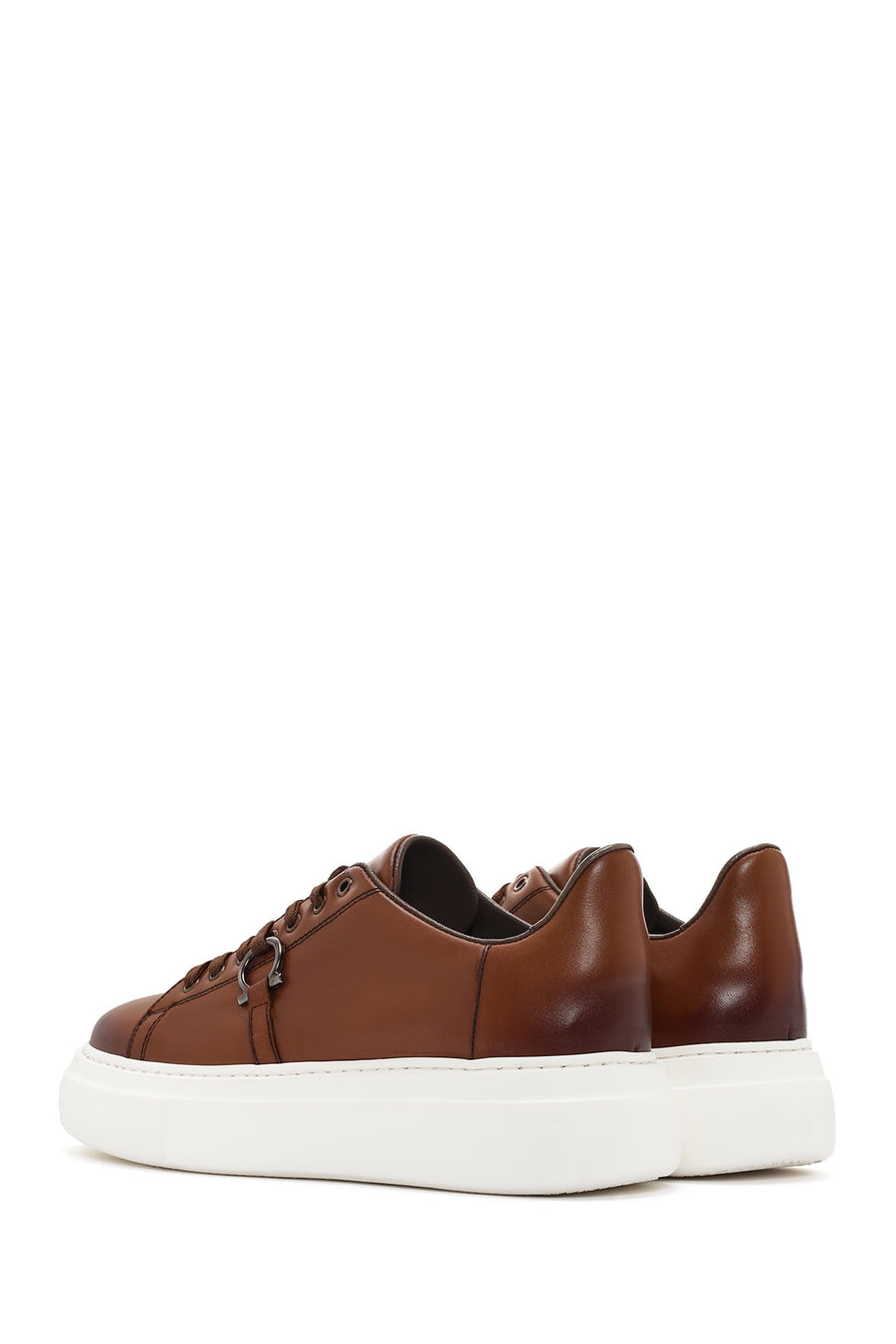 Men's Tan Lace-up Thick-Sole Leather Sneaker
