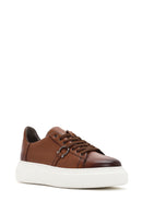 Men's Tan Lace-up Thick-Sole Leather Sneaker | Derimod