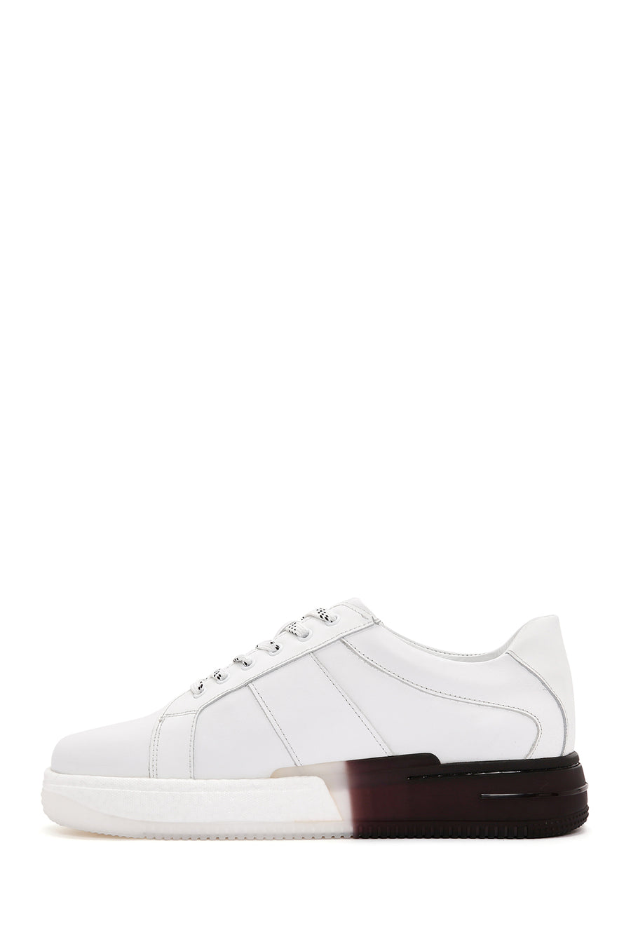 Erkek Beyaz Kalın Tabanlı Bağcıklı Deri Sneaker