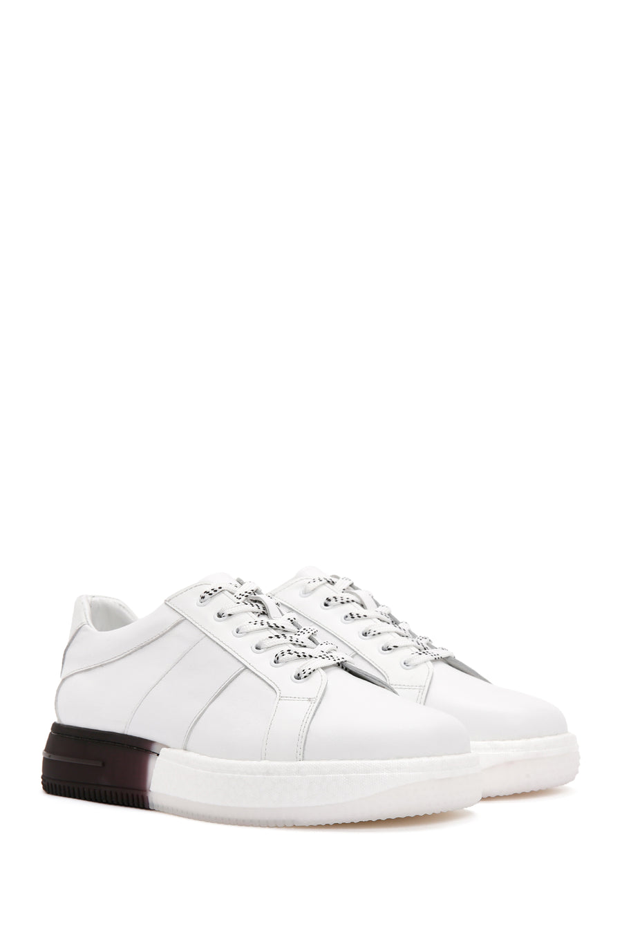 Erkek Beyaz Kalın Tabanlı Bağcıklı Deri Sneaker