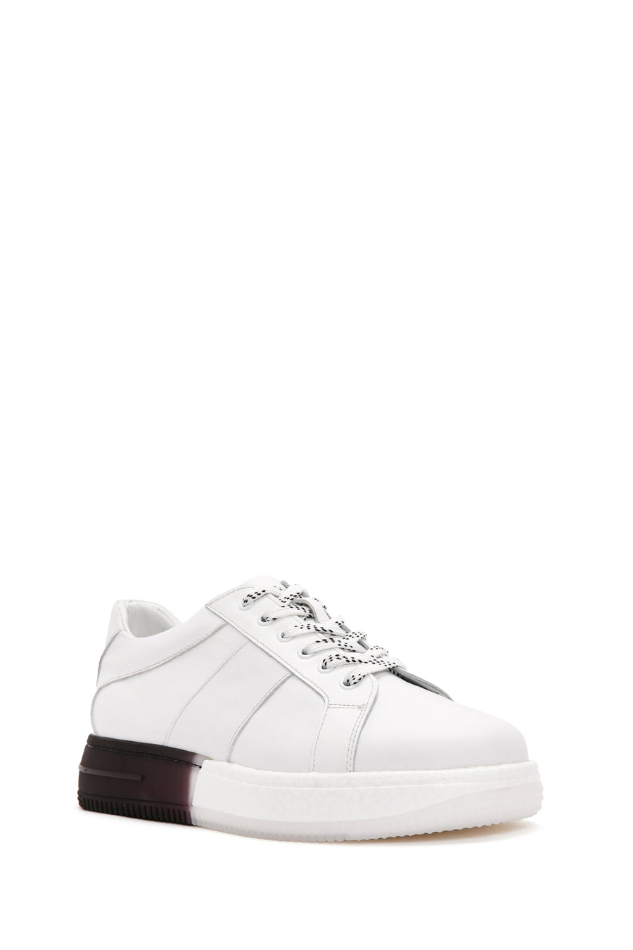 Erkek Beyaz Kalın Tabanlı Bağcıklı Deri Sneaker