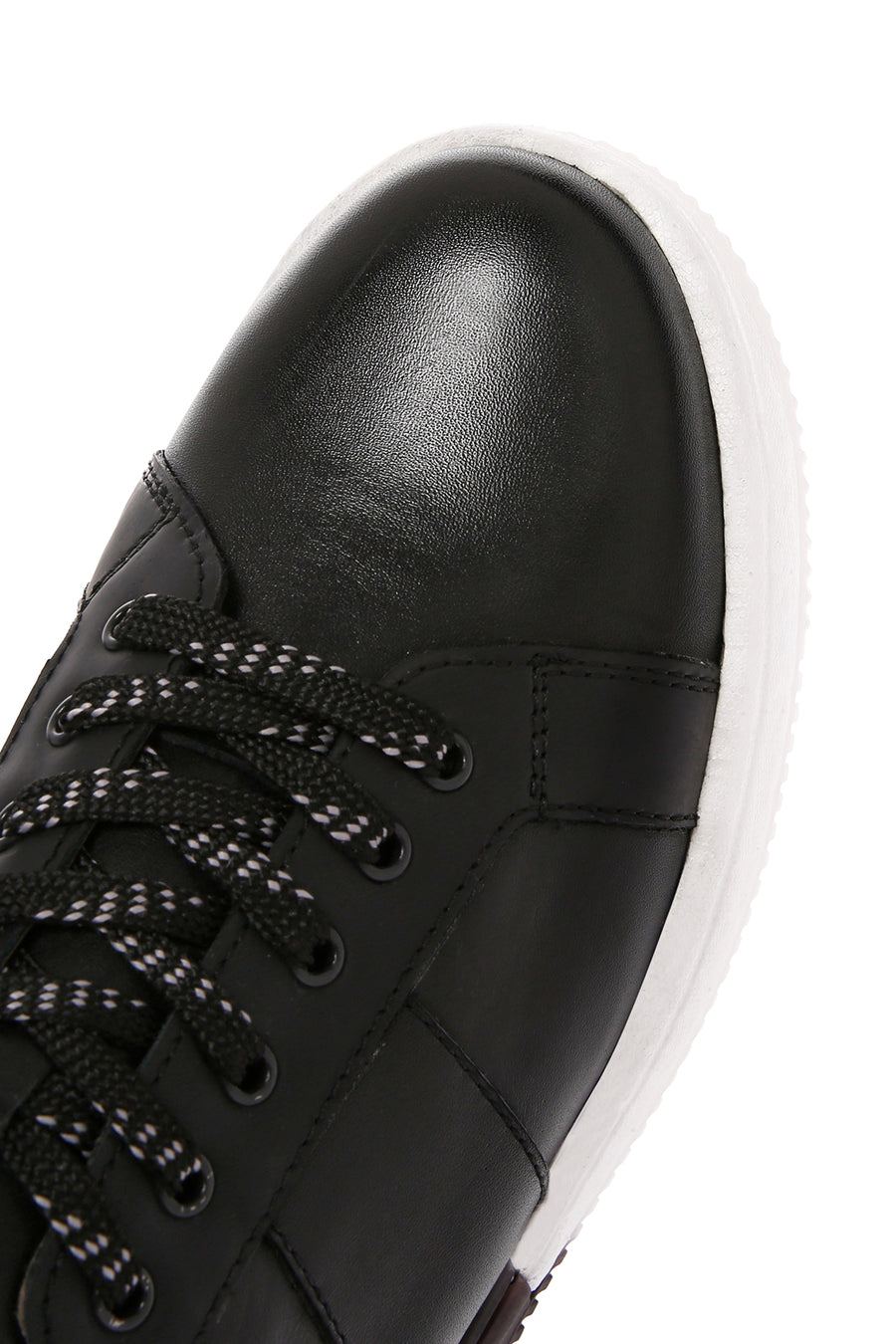 Erkek Siyah Kalın Tabanlı Bağcıklı Deri Sneaker