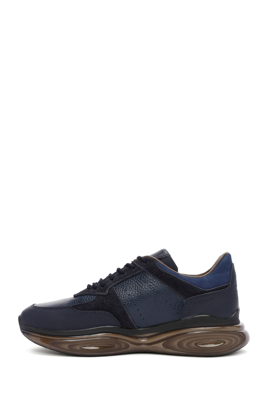 Erkek Lacivert Kalın Tabanlı Bağcıklı Deri Casual Sneaker